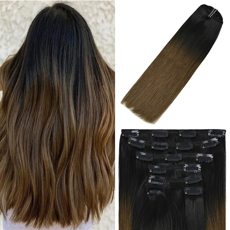 Set Easy Clip-On Deluxe Ombre Negru Natural / Saten Deschis Set Easy Clip-On Deluxe Ombre Negru Natural / Saten Deschis