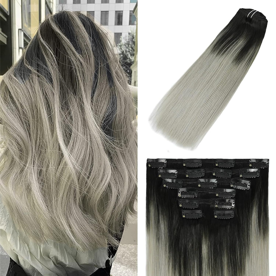 Set easy clip-on deluxe OMBRE Negru Natural / Grey Set easy clip-on deluxe OMBRE Negru Natural / Grey