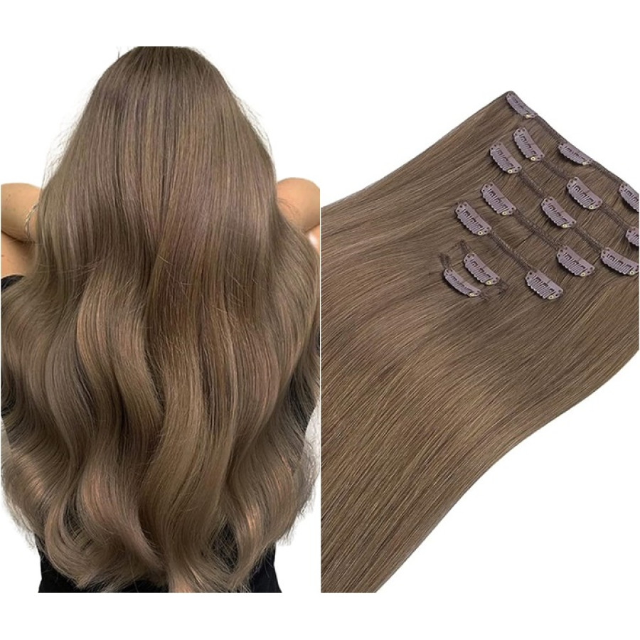 Set Easy Clip-On Deluxe Saten Natural Cenusiu Set Easy Clip-On Deluxe Saten Natural Cenusiu