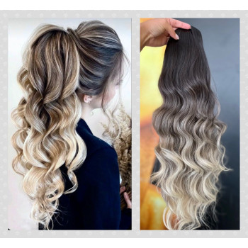 Coada de Par cu snur Balayage saten inchis/ blond natural deschis