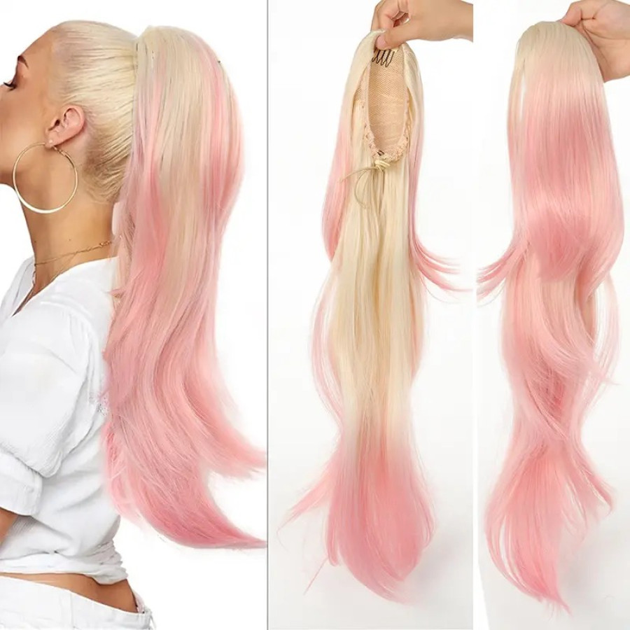 Coada de Par cu snur Ombre Blond Deschis/ Roz. 70 cm Coada de Par cu snur Ombre Blond Deschis/ Roz. 70 cm